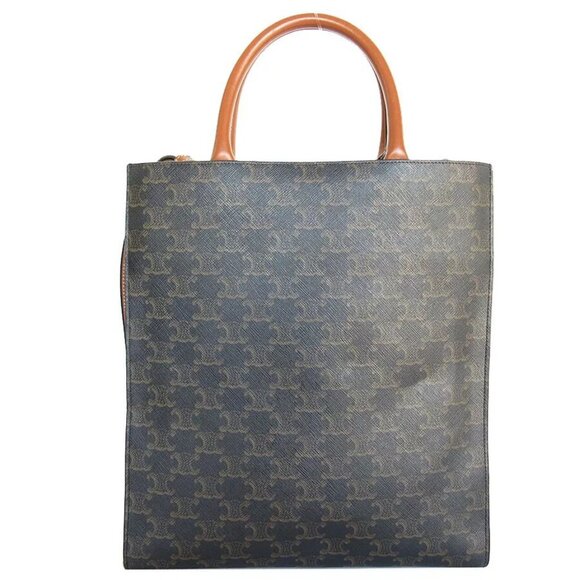 Auth CELINE Triomphe Vertical Cabas Handbag Shoulder Bag Brown PVC - Picture 3 of 12